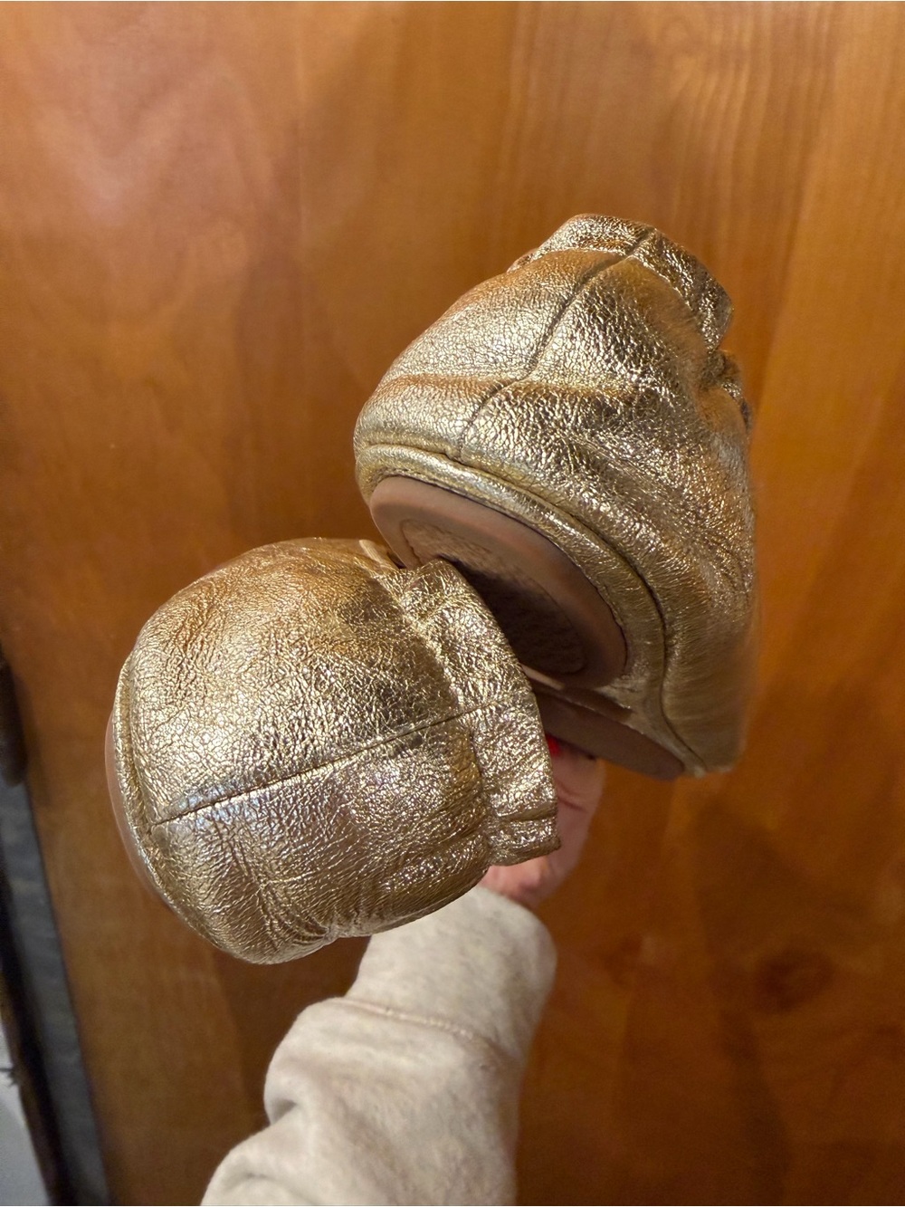 Tory Burch Gold Metallic Logo Ballet Flats - Picture 9 of 12